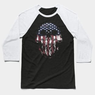 Painted American Flag Skull Baseball T-Shirt